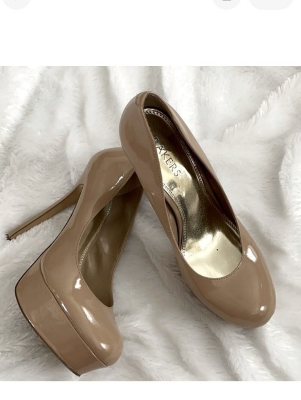 Bakers Melina Taupe Patent Leather Platform Stiletto Heels Pumps Size 9 Glossy N